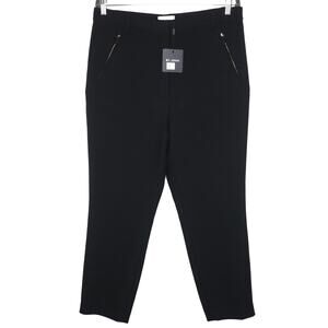 ST JOHN NEW High Rise Zipped Pocket Trousers Tapered Ponte Knit Black Women's 12